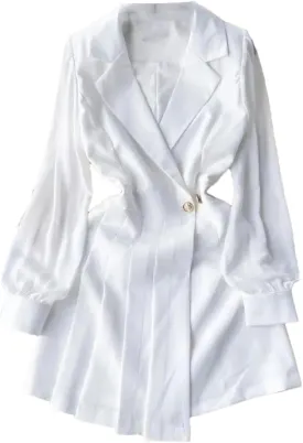 Women's Chiffon Blazer Dress Solid Color Notch Collar Long Sleeve Buttons Mini Dresses