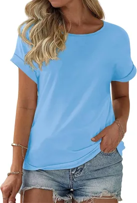 Womens Color Block Short Sleeve Tops Casual Summer T-Shirt