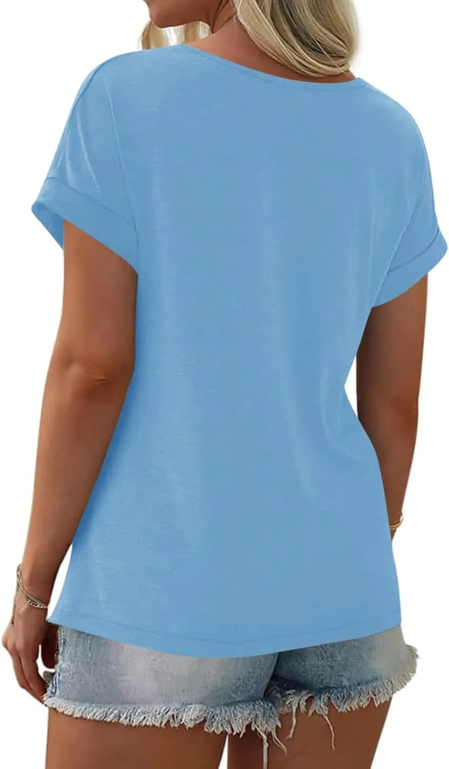 Womens Color Block Short Sleeve Tops Casual Summer T-Shirt