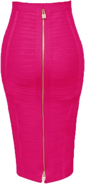 Women's High Waist Elastic Slim Fit Bandage Skirt Solid Color Knee Length Bodycon Pencil Skirt Office Midi Skirt