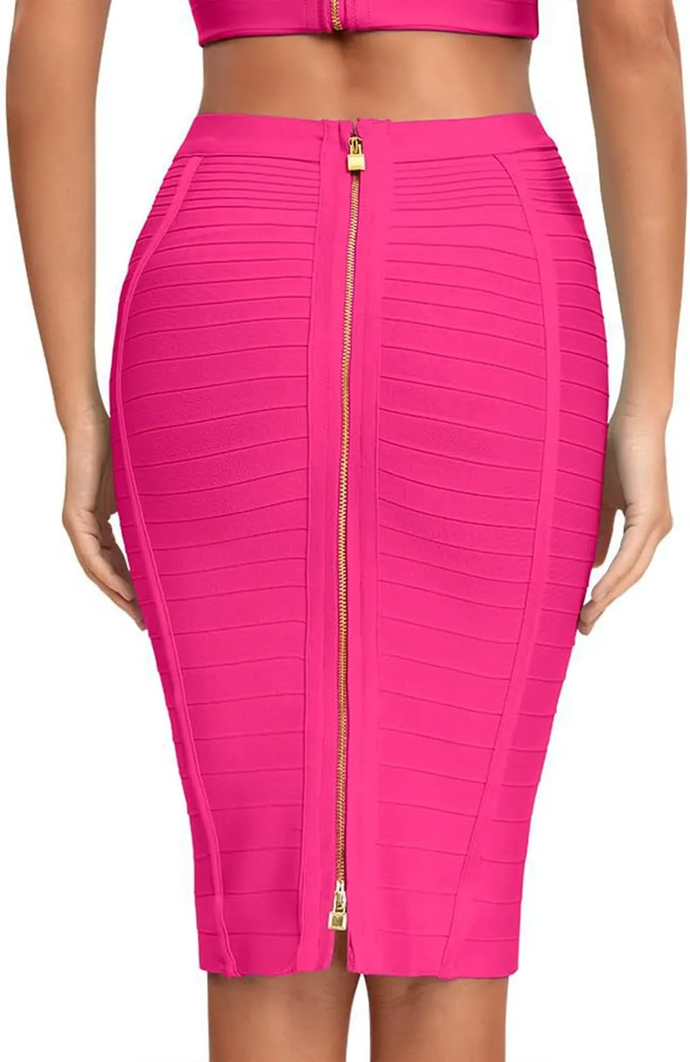 Women's High Waist Elastic Slim Fit Bandage Skirt Solid Color Knee Length Bodycon Pencil Skirt Office Midi Skirt