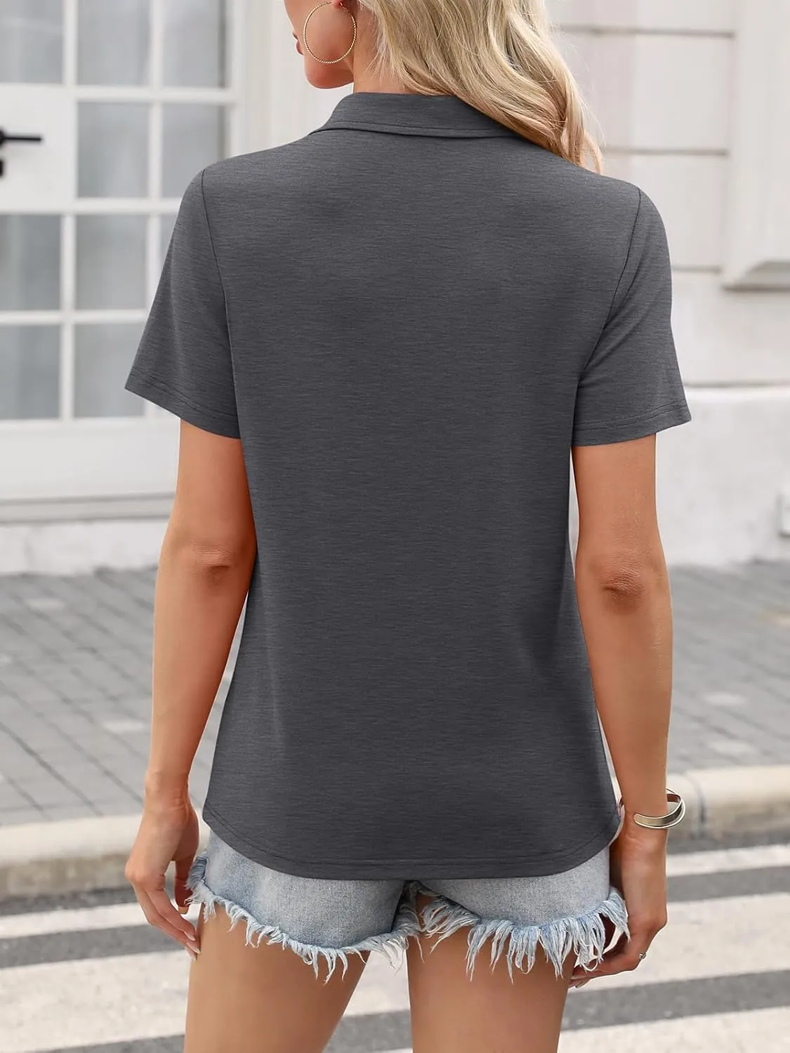 Women's Polo Shirts Short Sleeve V Neck Summer Tops Business Casual Collared Shirts Loose Tees