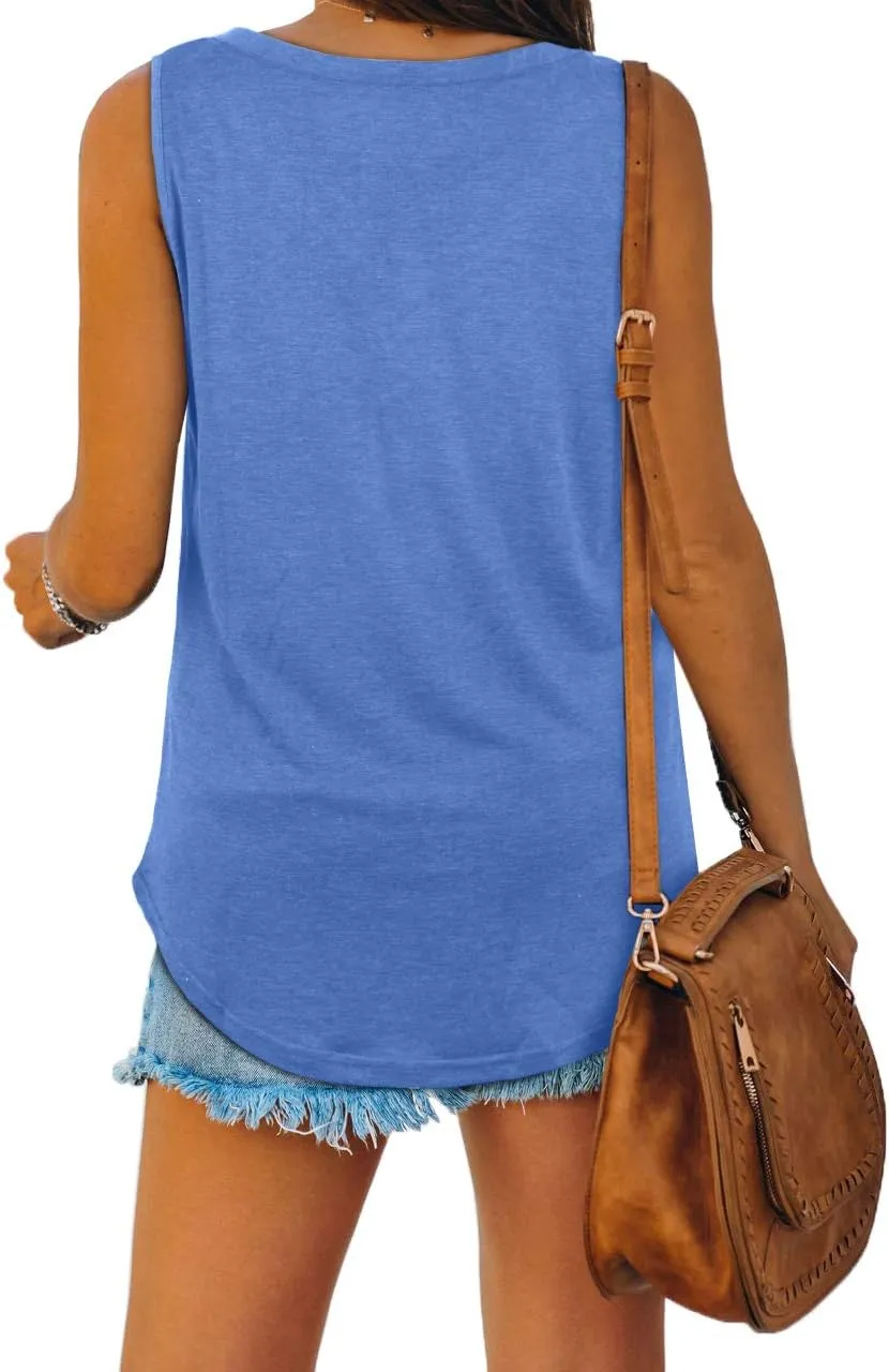 XIEERDUO Womens Tank Tops V Neck Basic Solid Color Casual Flowy Summer Sleeveless