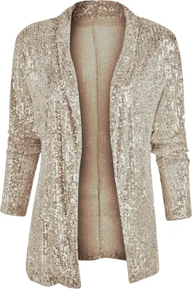 YMING Women's Sequin Open Front Blazer Long Sleeve Sparkly Jacket Casual Solid Color Cardigan Coat Plus Size