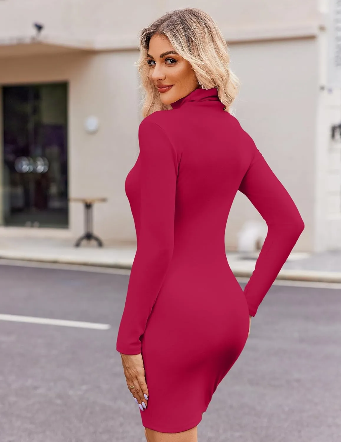 Zeagoo Women's Sexy Bodycon Dress Long Sleeve Slim Fit Turtleneck Dress Solid Color Party Club Dresses Fall Winter 2024